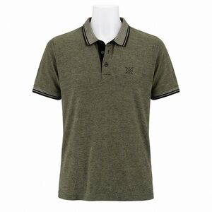 Size L ONLY & SONS Men’s Green Polo Golf Shirt Striped Collar Large